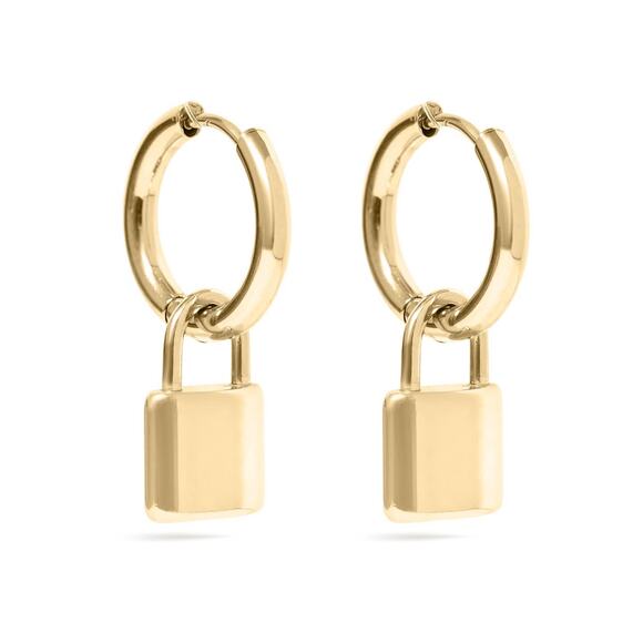 WJW Jewelry - 18K Gold Pvd Stainless Steel Padlock Pendant Hoop